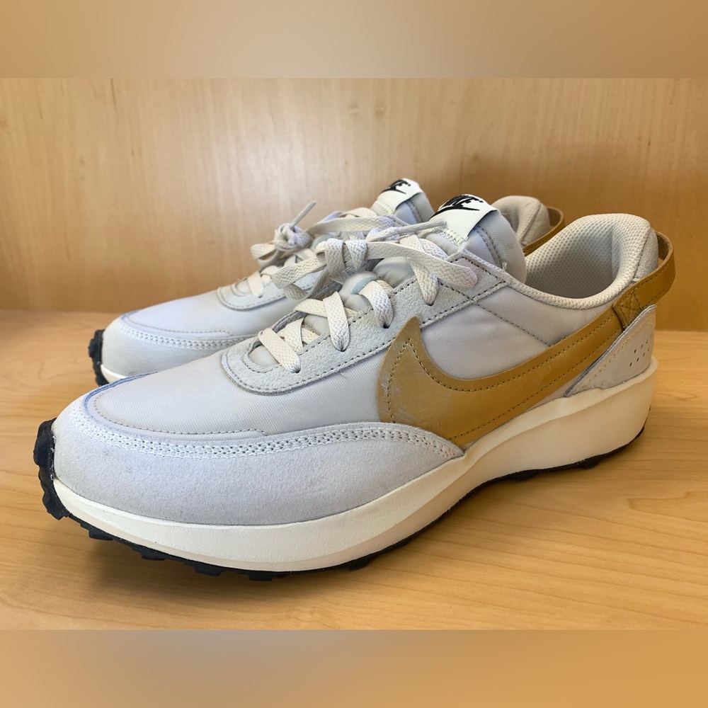 Nike Women's Light Gray Sneakers with Mustard Swoosh